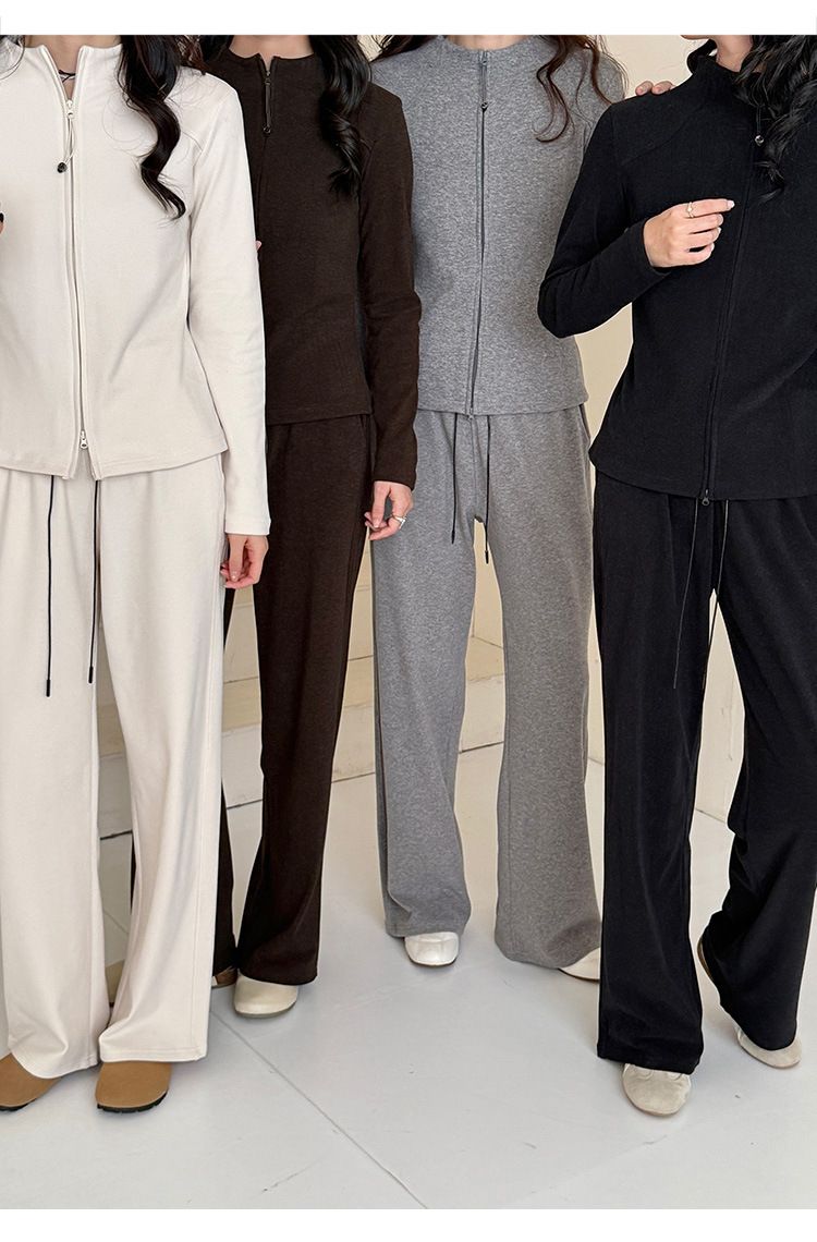 2025 Early Autumn Women's Tea Series High-End Slimming Two-Way Zipper Sweatshirt Wide-Leg Pants Sports Casual Two-Piece_voghion.com
