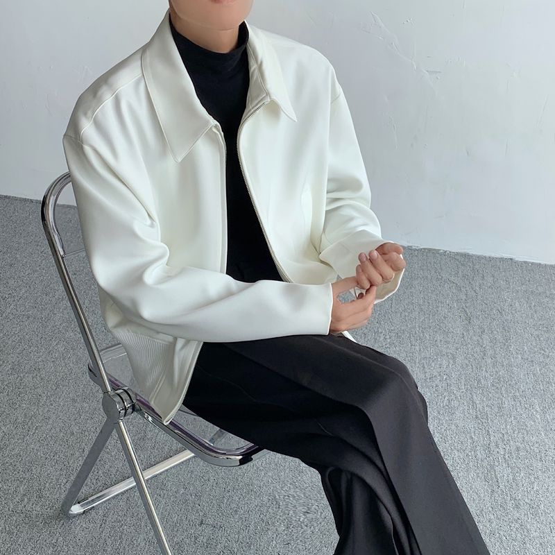 Herren Cleanfit Weiße Jacke Slim Fit Leichter Baseballmantel mit Reißverschluss Lässige Oberbekleidung für Frühling und Herbst_voghion.com