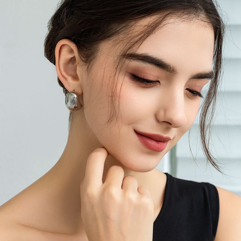 Orecchini a forma di fagiolo in metallo, semplici, di alta qualità, classici e leggeri, placcati in oro, per donna, con ago in argento, eleganti_voghion.com