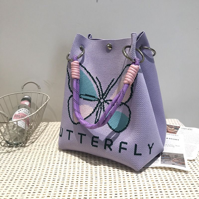 Bolsa de ombro versátil casual de malha estilo pied de poule_voghion.com