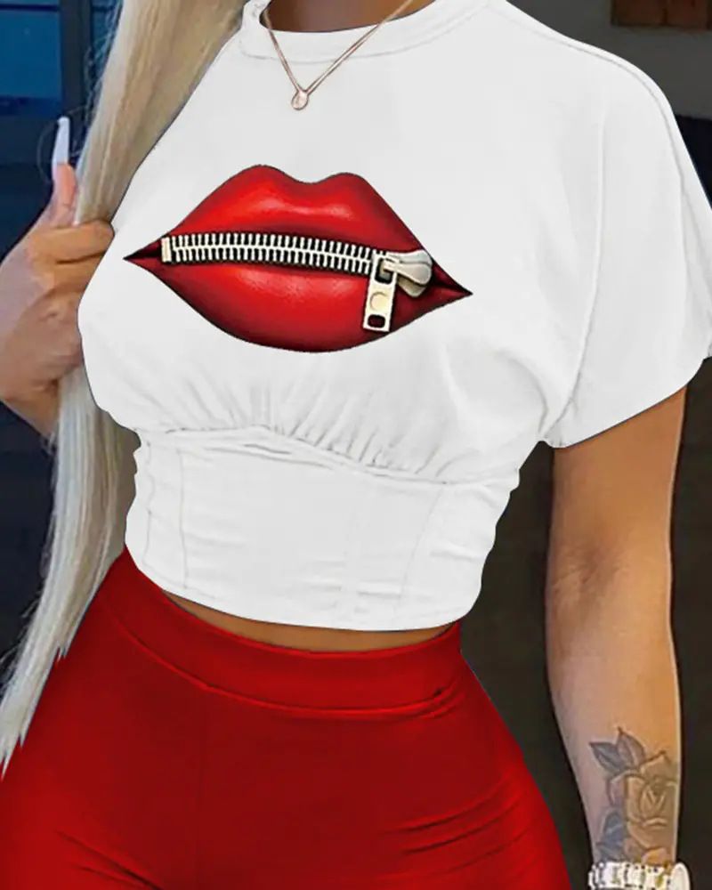 Ležerna majica kratkih rukava s O-izrezom, set za uredske dame, ljetni topovi s printom slova, jednobojne kratke hlače, dvodijelni set za žene 2025._voghion.com