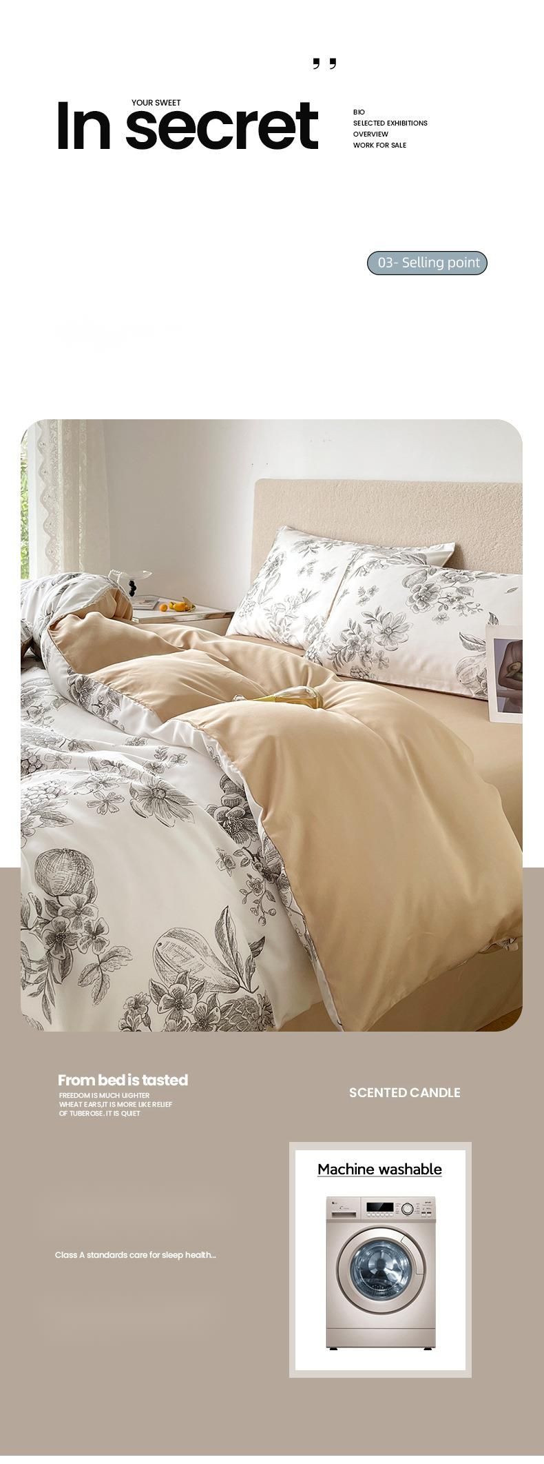 Copripiumino letto in Lyocell Tencel di lusso leggero, stile pastorale americano, anni '10, set da quattro pezzi per dormire nudi, sensazione di freschezza._voghion.com
