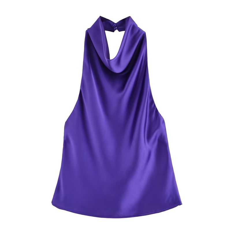 Summer New Halter Neck Top With Knot Midi Skirt Silk Satin Texture Set For Women3203317_voghion.com