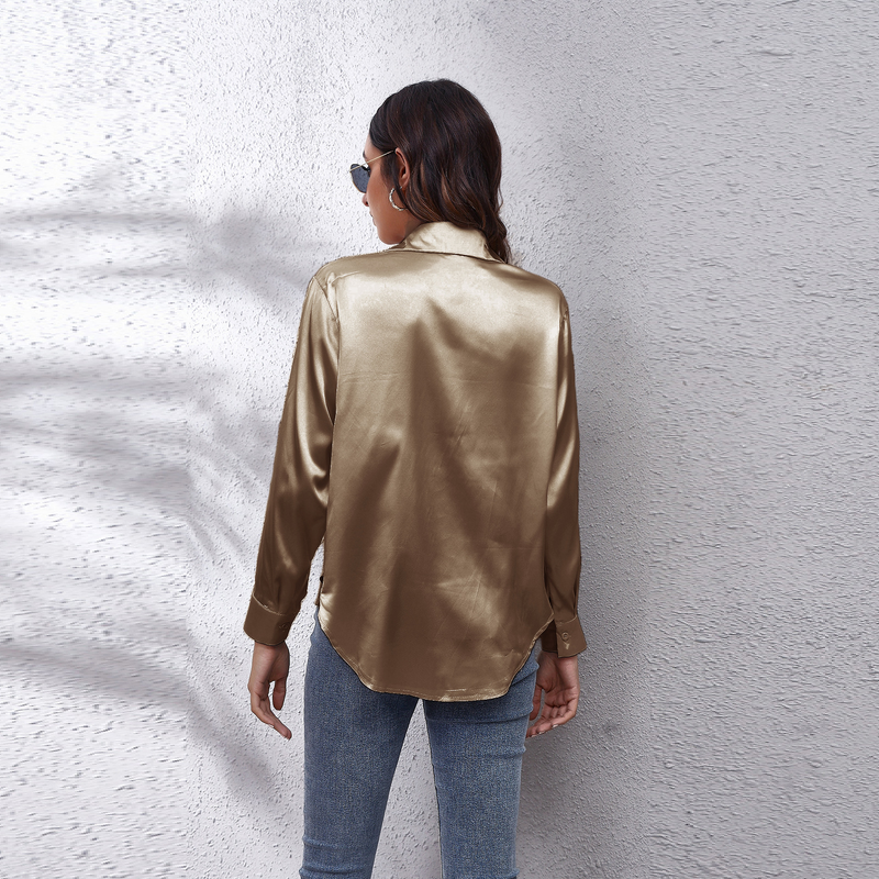 Women's clothing color D shirt satin silk imitation long sleeve shirt_voghion.com