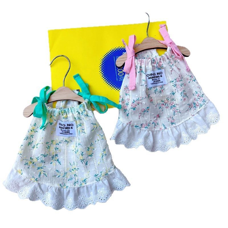 Pure Cotton Comfortable Summer Cool Embroidered Floral Strap Dog Bowknot Vest For Small Dogs Maltese Clothes_voghion.com