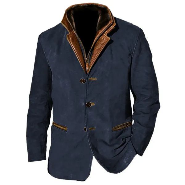 Abbigliamento maschile Moda retrò Giacca Uomo Casual Cappotto Risvolto Cuciture Colore Contrasto Top_voghion.com