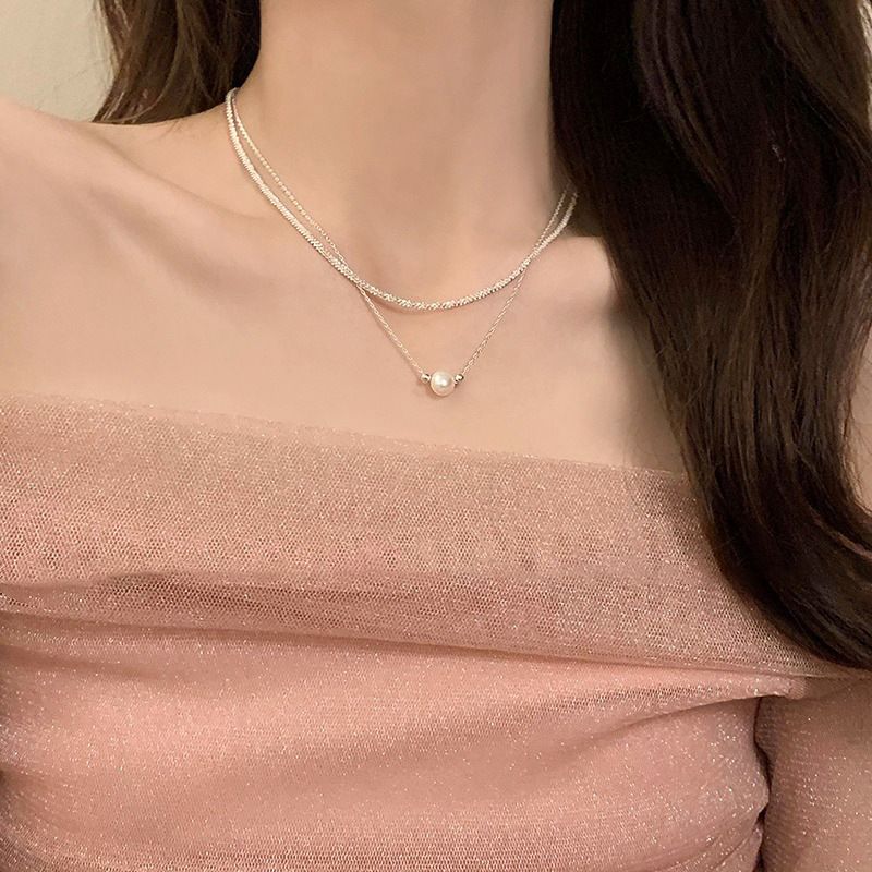 Doppellagige Perlenkette für Damen, elegantes Design, Nischenkette, Schlüsselbeinkette, 2023 neuer Stil_voghion.com