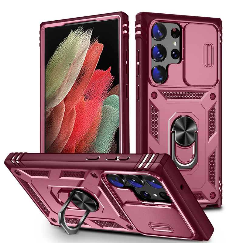 Gyűrűs műanyag tartó telefontok Samsung Galaxy S24 Ultra S23 S21 FE S22 Plus A14 A15 A54 A25 A34 A24 esésvédelemmel_voghion.com