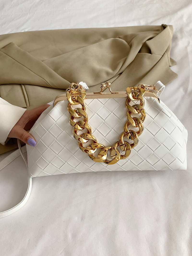 One piece woven Pu bag women's fashion cross-body bag chain decorated women's bag_voghion.com
