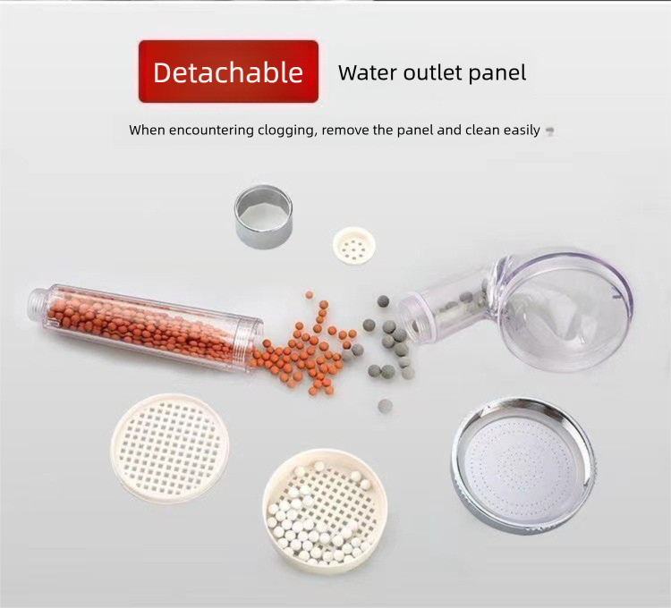 Negative Ion Shower Head, 3-Stage Filter Handheld Nozzle For Pressure Boosting And Skin Care, Household Bath_voghion.com