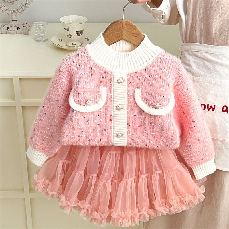 Mädchen Pullover Dicken Neuen Stil Oberbekleidung Kleine Duft Stil Koreanische Version Strickjacke Puffy Rock Süße Gestrickte Pullover Mädchen Kinder_voghion.com