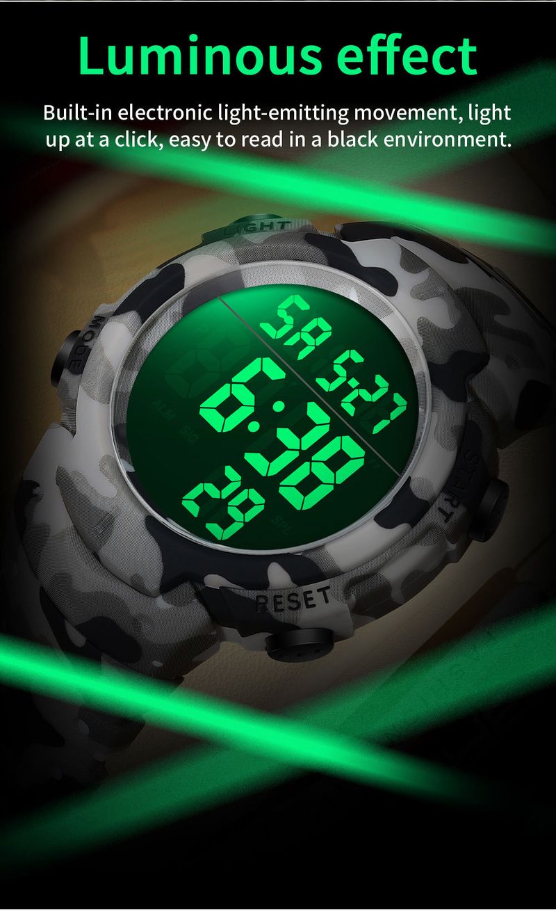 Sport Digital Watch With 50m Waterproof, LED Backlight, Alarm, Stopwatch, Military Camouflage Design For Outdoor Swimming And Daily Wear_voghion.com
