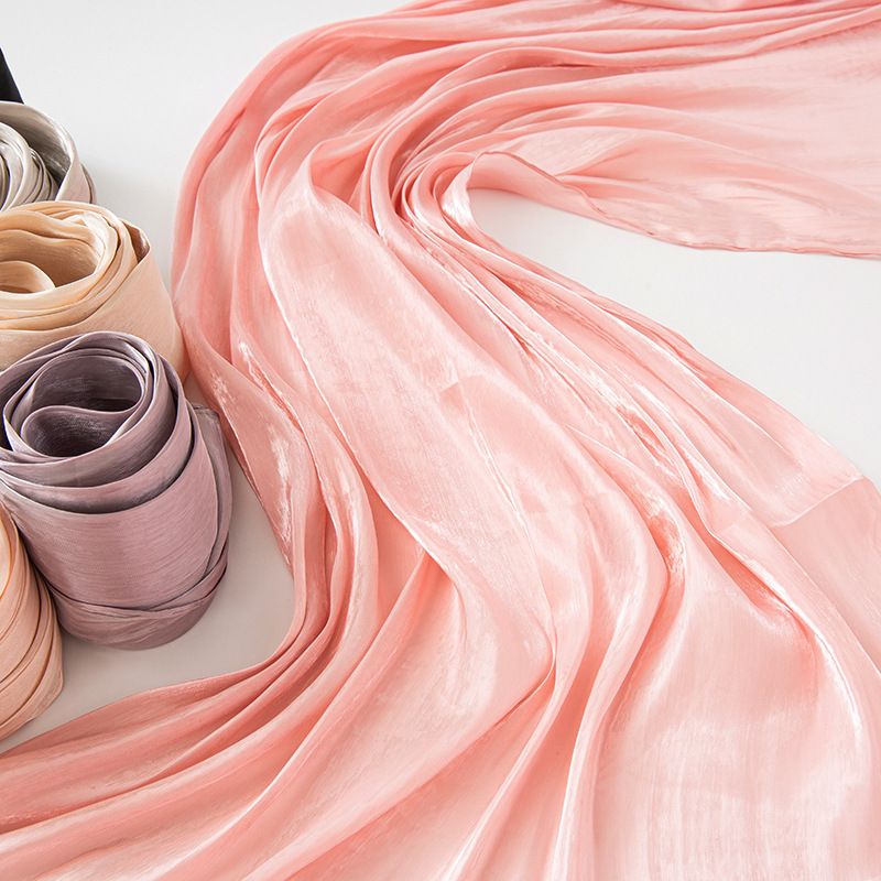 Novo lenço longo de seda brilhante e respirável, estilo transfronteiriço, com estampa de chiffon, cor sólida, simples, malaio, indonésio, para mulheres_voghion.com