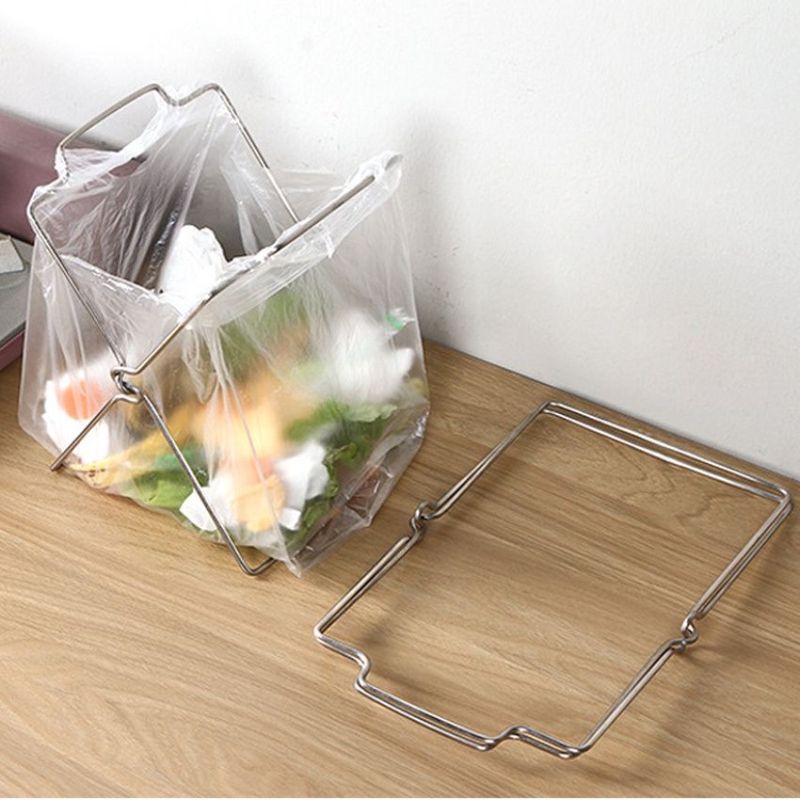 Bag Rack Trash Garbage Foldable Rack Holder For Storage Bag Rag Bathroom Kitchen 1pc Countertop Shelf B Plastic Steel Stainless_voghion.com