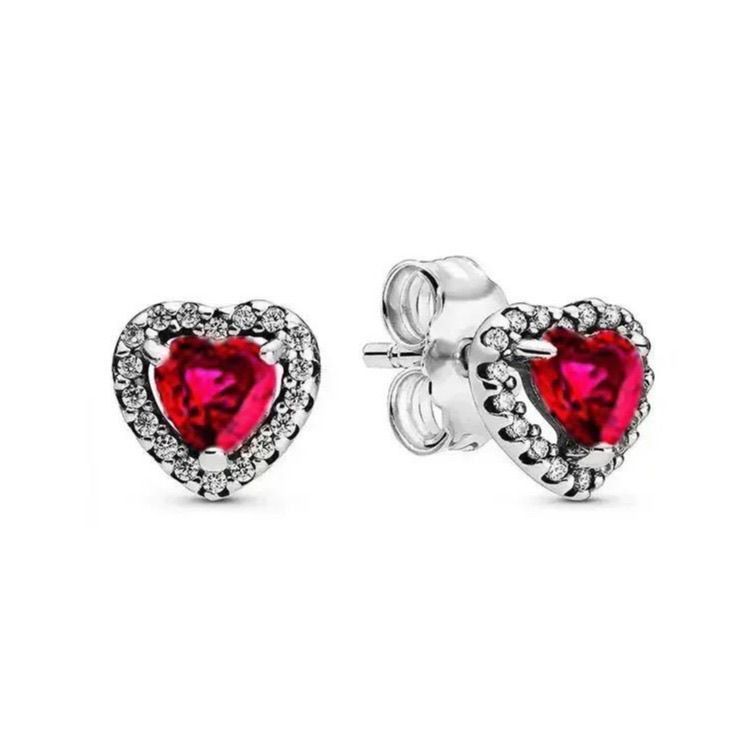 Collier plaqué argent, boucles d'oreilles en forme de cœur, bague en diamant, pendentif clavicule en forme de cœur rouge, bijoux de cou, cadeau léger_voghion.com