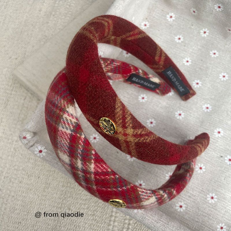 Fascia per capelli a quadri rossi con corona alta per donna, fascia per capelli per il lavaggio del viso 2025, accessorio per capelli di Capodanno_voghion.com