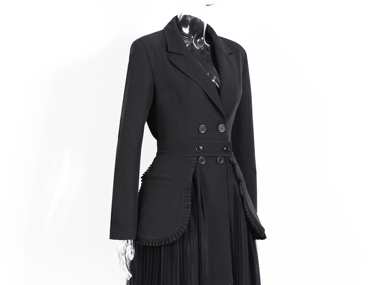 Costume deux pièces de style foncé pour femmes, jupe longue en maille plissée, nouveau style de tempérament, 2023_voghion.com