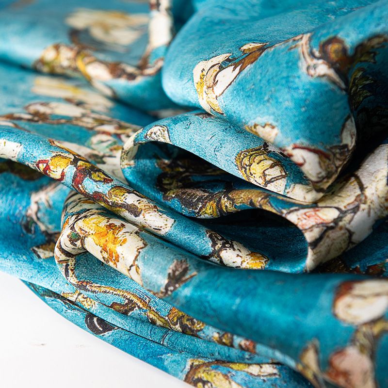 Seta di gelso, Sciarpa di seta, Collezione Versatile Primavera/Estate 2024 da donna con stampa di inchiostro e bambù a rasatura lunga, Scialle di protezione solare,_voghion.com