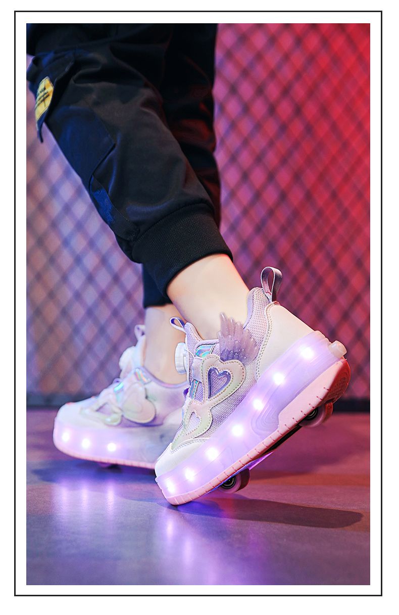 Girls' Princess Walk-on Shoes Two-wheeled Retractable Children's Flash Skates Outdoor Student Girls' Sports Roller Skates_voghion.com