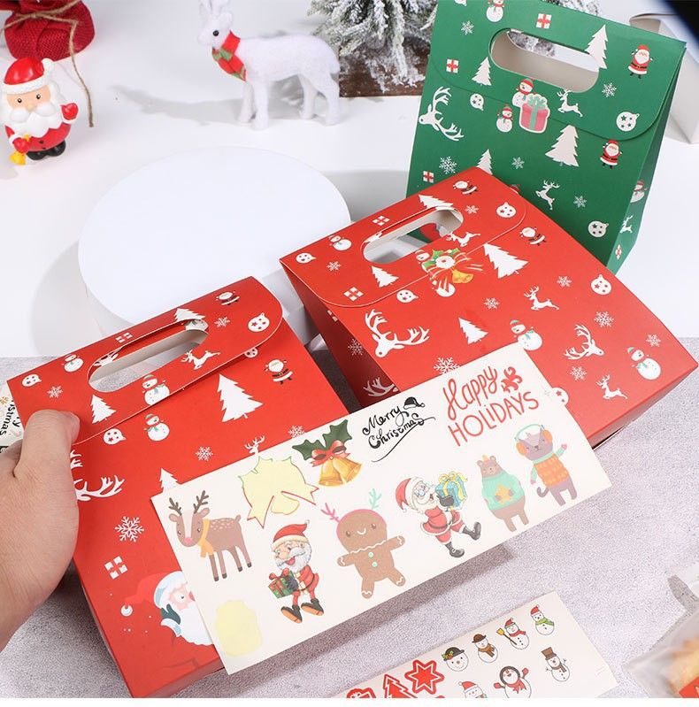 Weihnachtsgeschenktüten aus Kraftpapier für Kekse, Nougat- und Schneeflockengebäck – 10er-Packung, strapazierfähig, 350 g, rot/grün, Backverpackung_voghion.com