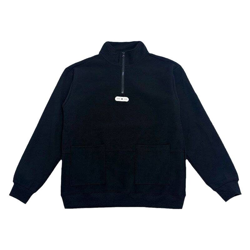 Handsome standing collar hoodie for men, spring and autumn winter styles, new half zipper top, men's inner layer bottom shirt_voghion.com