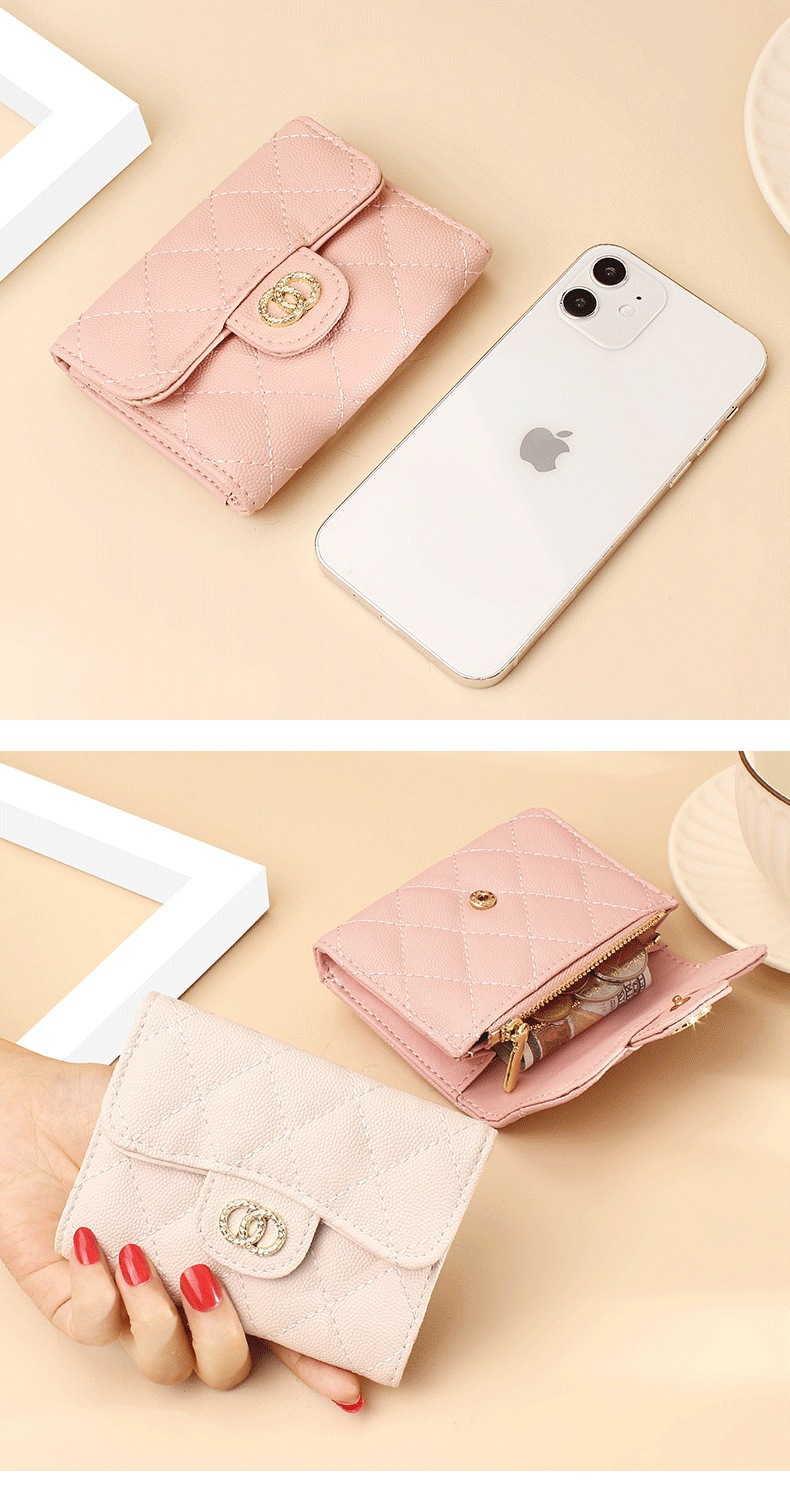 Großhandel brieftasche frauen kurze neue raute rindsleder karte brieftasche münze tasche nische design geldbörse weibliche echtes leder_voghion.com