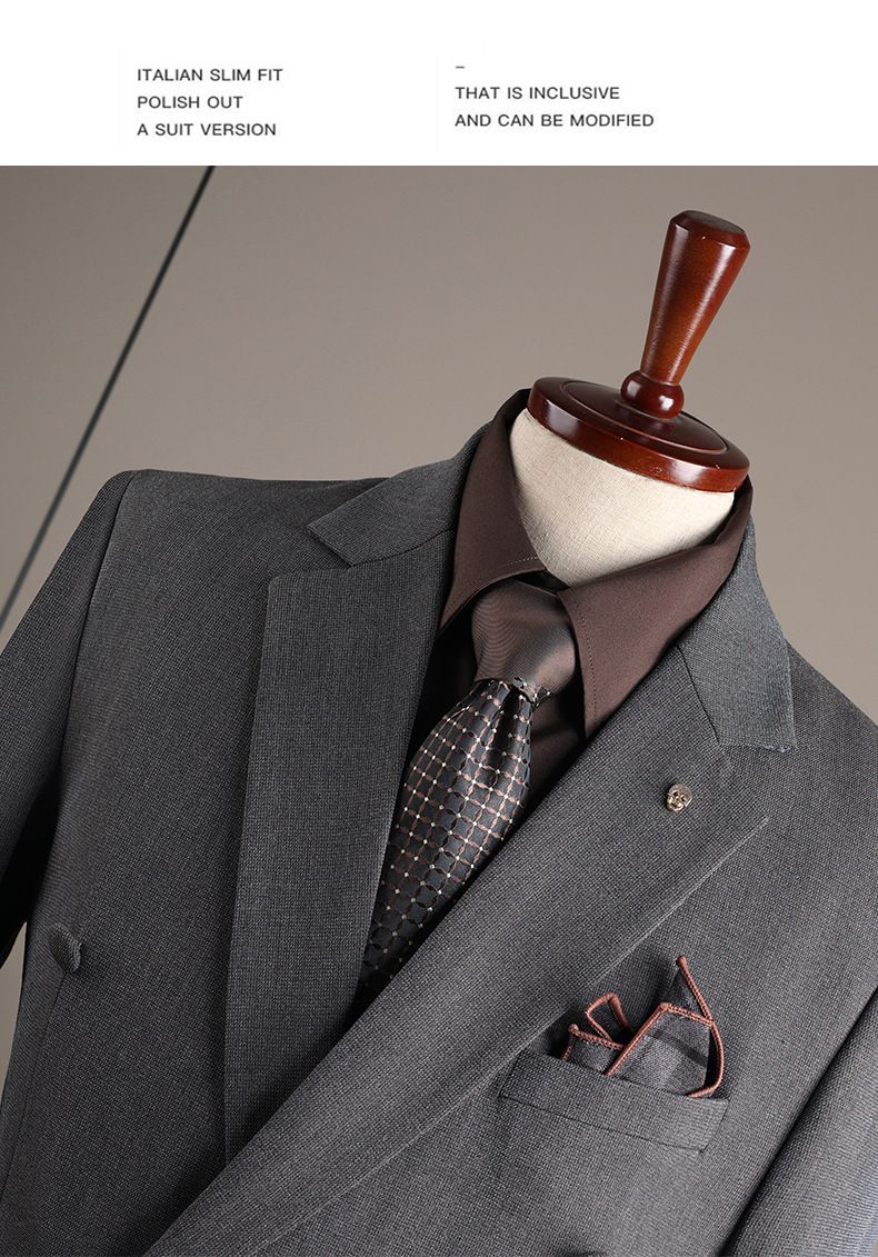Men's Slim Fit Double Breasted Suit Set - Business Casual Blazer & Trousers For Wedding & Office (Black/Grey/Tan, Sizes 48-58)_voghion.com