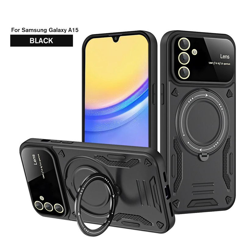 For Samsung A15 Case Full Lens Protection Magnetic Cover Galaxy A05s A05 4G A25 A35 A55 5G 360° Rotate Hidden Ring Stand_voghion.com