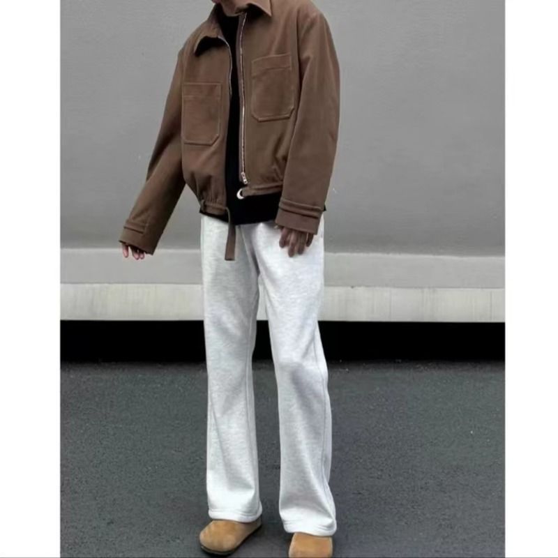 Herrenbekleidung Baumwolle 450g Samt Machete Weiß Grau Micro Flared Jogginghose Herren Vibe Casual Hose Elastische Taille Trendy Marke Micro Flared Hose_voghion.com