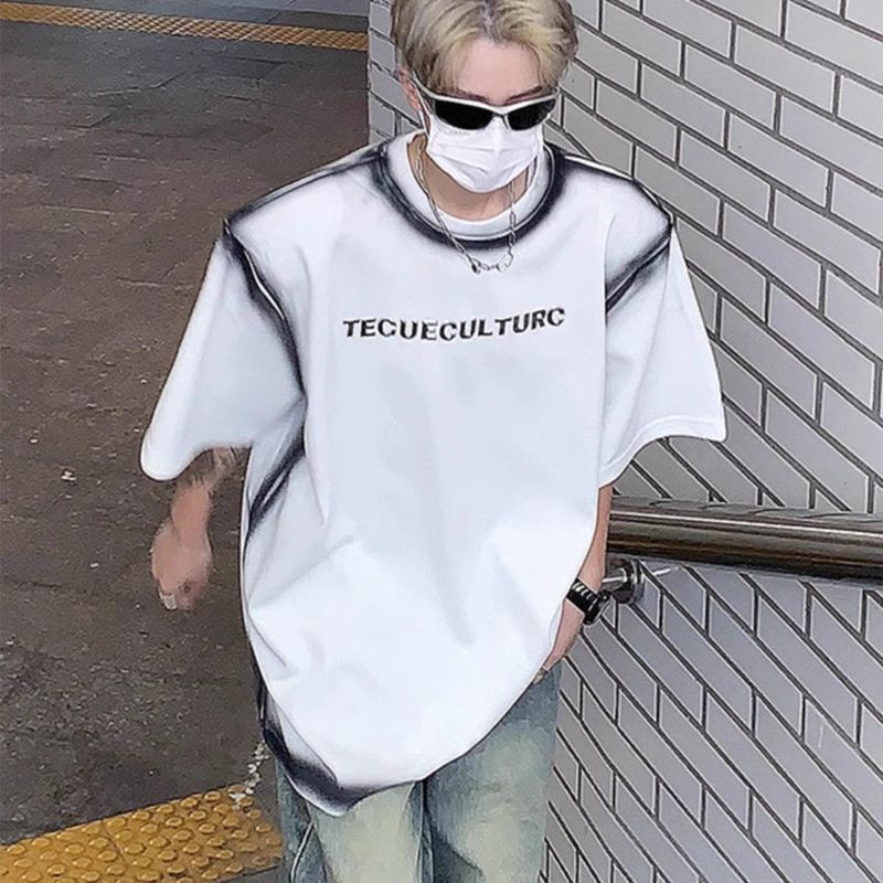 Unbeatable Quality American Street T-shirt Trendy Vintage Tie Dye Gradient Graffiti Short Sleeved Metal Print Top For Men_voghion.com