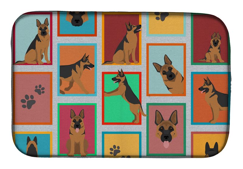 Lots of German Shepherd Dish Drying Mat Absorbent Dish Drying Mat Pad for Kitchen Counter Dish Drainer Mat for Countertop, 14 x 21", Multicolor_voghion.com