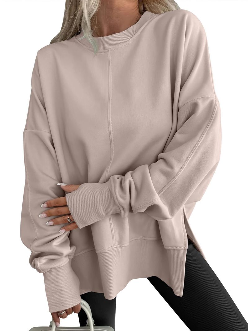 Women's Autumn And Winter Long Sleeve Round Neck Sweatshirt Solid Color Casual Bottoming Shirt_voghion.com