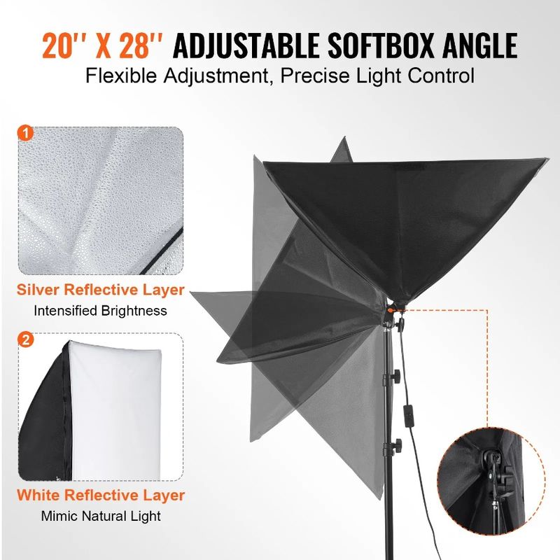 In Softbox Kit Lighting 28 LED Adjustable 5500K X Bulbs 30W In 20 Stand_voghion.com