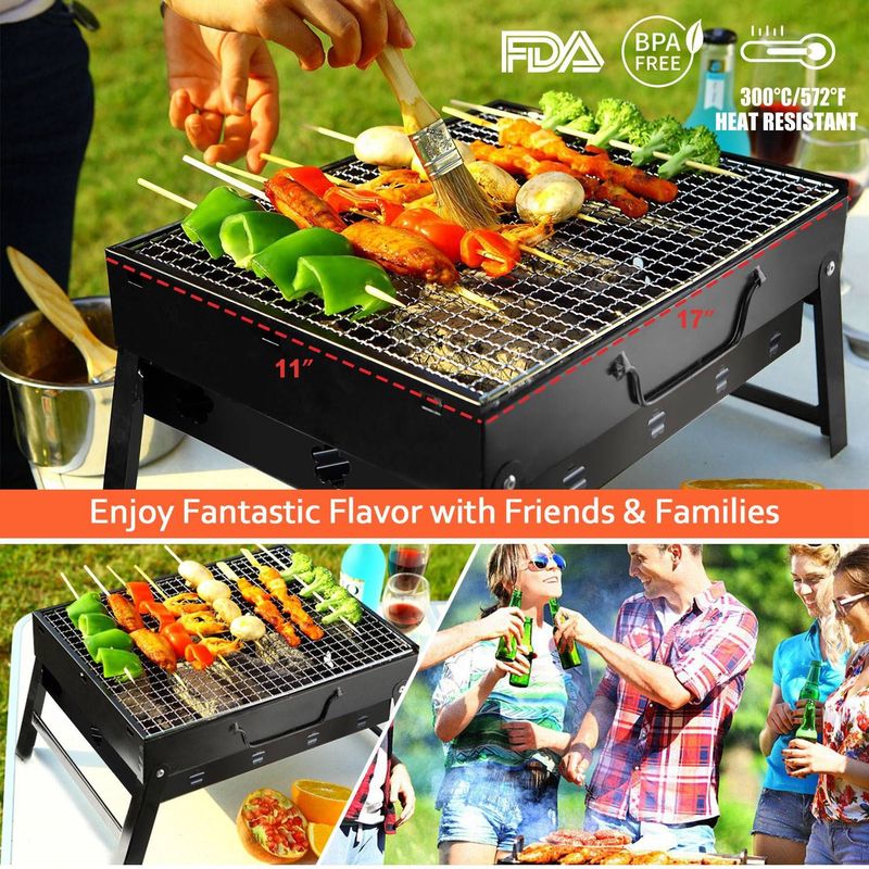 Portable BBQ Grill Foldable Charcoal Grill Lightweight Smoker Grill For Camping Picnics Garden Grilling_voghion.com