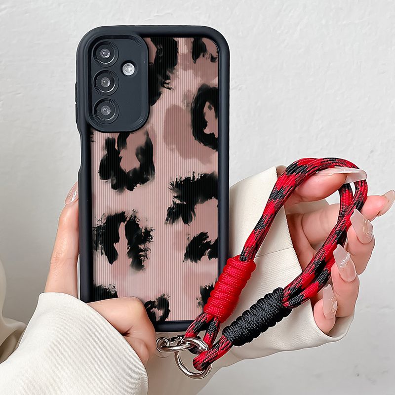 Carcasă cu lanț pentru încheietura mâinii pentru Samsung S24 FE S25 Plus Ultra A16 A06 A26 A36 A56 Cartoon Leopard Print Hang Strap Lanyard Phone Cover_voghion.com