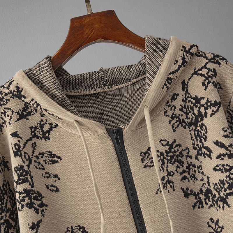 Trendy Embroidered Jacquard Loungewear Set - Flowy Long Sleeve Knit Top & Wide-Leg Pants, Oversized Fit, One Size, Spring Collection_voghion.com
