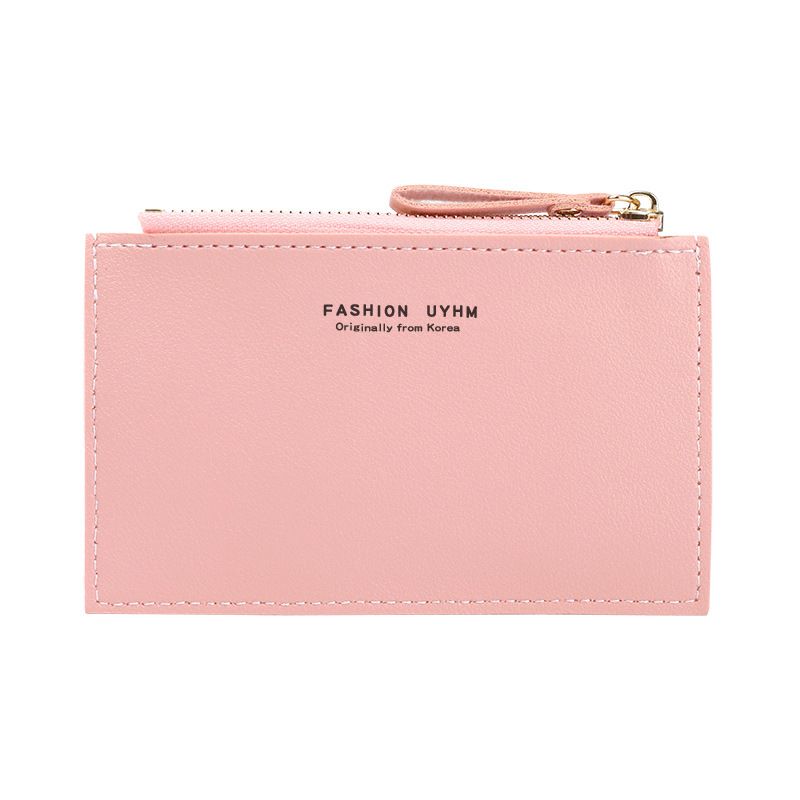 Korean Style Women's Solid Color Mini Wallet Creative Card Holder Pu Zipper Small Coin Purse Men's Card Clamp_voghion.com