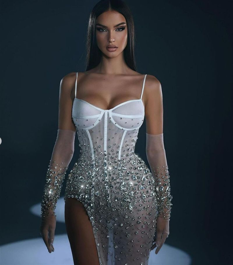 Elegant Backless Satin Slit Maxi Dress With Sheer Mesh & Crystal Embellishments For Evening Parties & Special Occasions_voghion.com