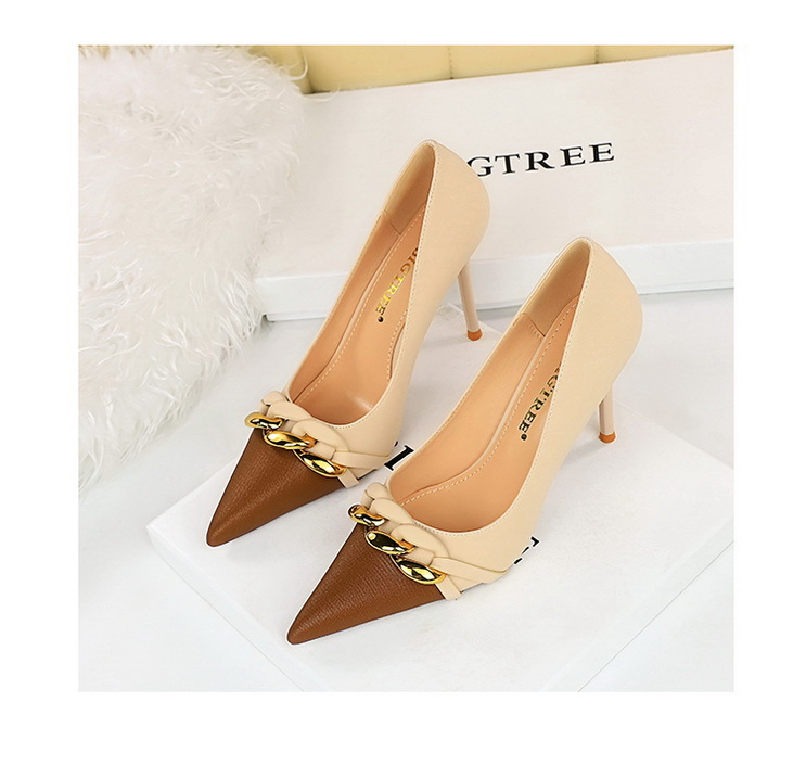 9283-2 Style Banquet Slim High Heels Light Mouth Colored Pointed Metal Chains Decorative Women's Single Shoes_voghion.com