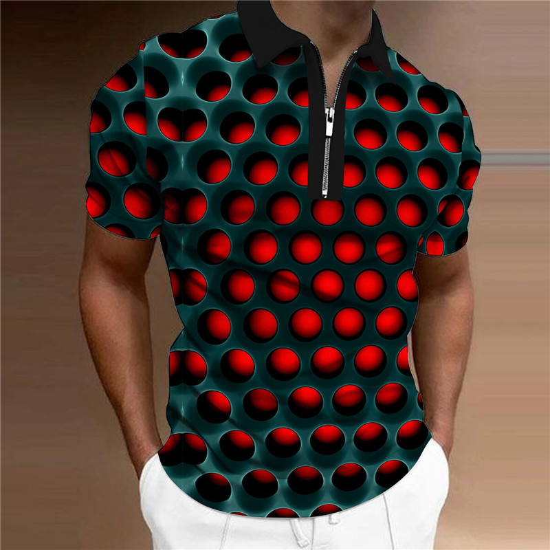 2023 sommar casual kortärmad pikétröja business casual lapel spänne 3D-tryckt mode pikétröja herrstil_voghion.com
