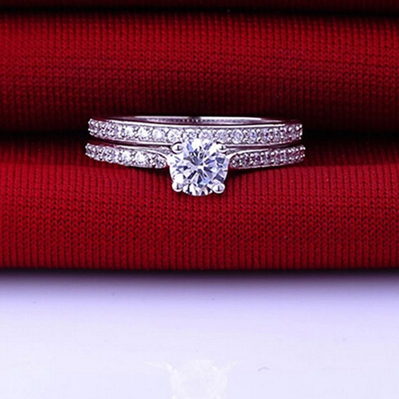 Yamaler 2 Stéck/Set Glänzend Kubikzirkonia Vergoldete Sier Romantesch Koppel Fangerring fir Hochzäit_voghion.com