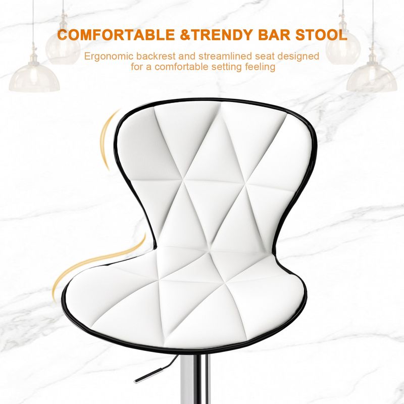 Bar Stools Set Of 2, Swivel Adjustable Counter Height Barstools With Back And PU Leather-White_voghion.com