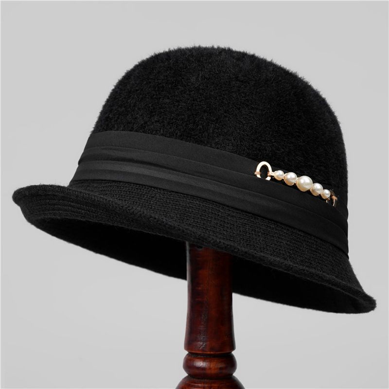 Middle-aged And Elderly Women's Bucket Autumn Winter Fashion Short Brim Rolled Edge Mom's Warm Knitted Fisherman Hat_voghion.com