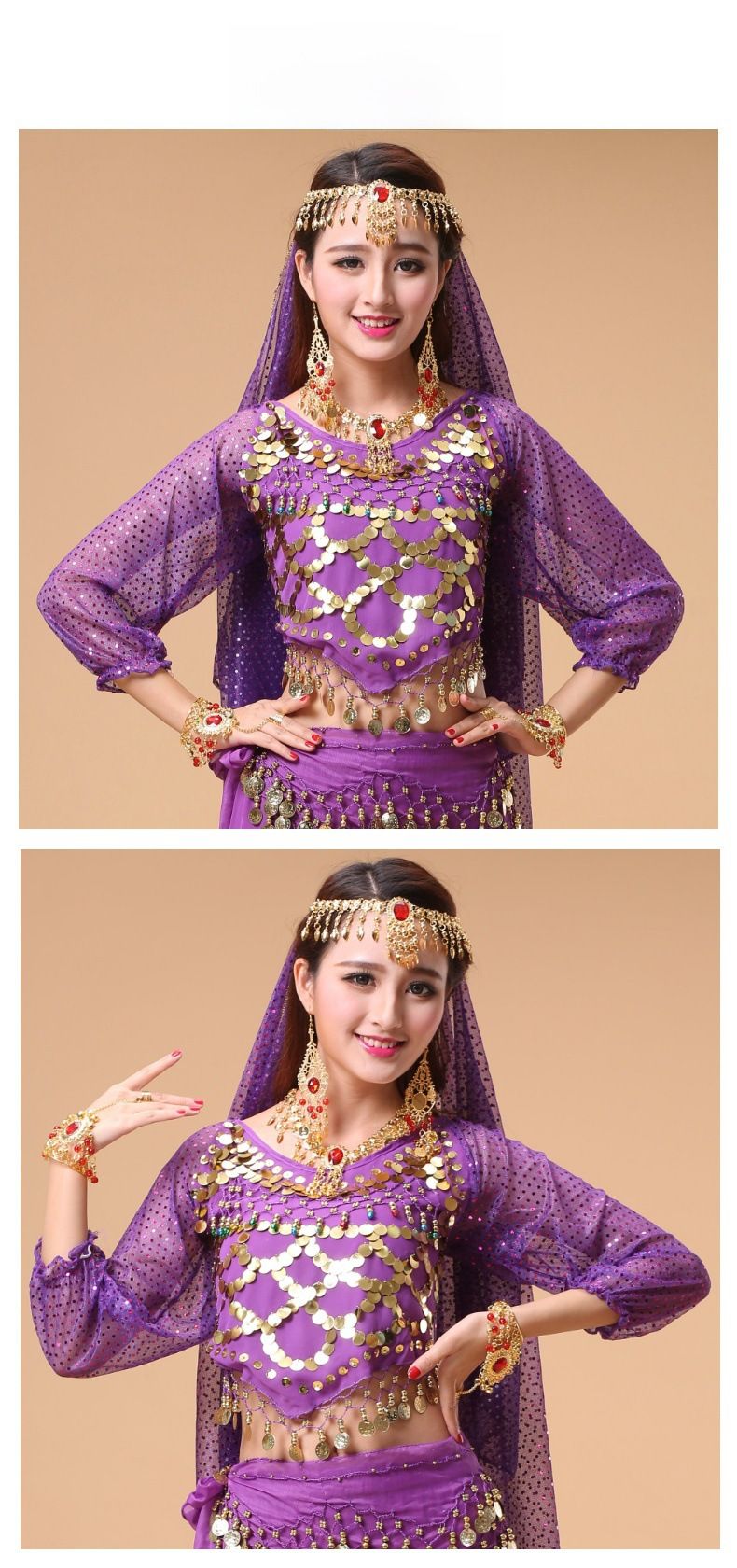 Traje de danza india para niños, danza étnica de Xinjiang, traje de baile deportivo, danza del vientre, Top de manga larga destacado_voghion.com