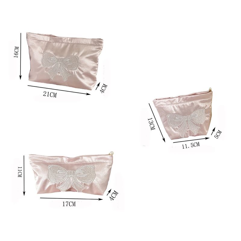 Borsa cosmetica con fiocco di perle rosa, graziosa borsa portaoggetti in raso ricamato di grande capacità e con cuore femminile_voghion.com
