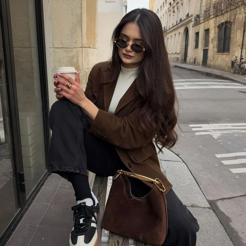 Blazer style Old Money élégant, polyvalent, décontracté, ample, manteau en daim pour femme_voghion.com