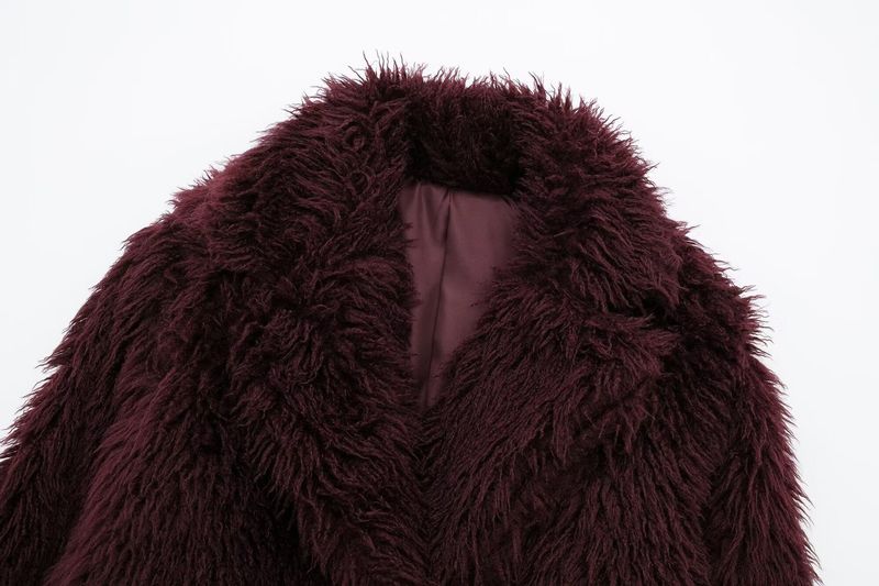 Kurze Jacke aus Kunstpelz für Damen, Wintermode, Kurzmantel, Streetwear-Oberbekleidung für Damen (Weinrot, Weiß, Dunkelbraun, Schwarz)_voghion.com