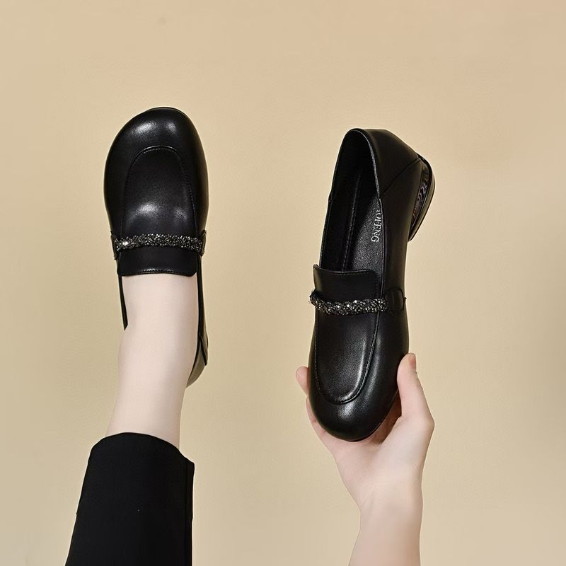 Damesschoenen, Mango Head Rhinestone Small Single Shoes, Comfortabele Steps, Loafers, Zwarte damesschoenen_voghion.com