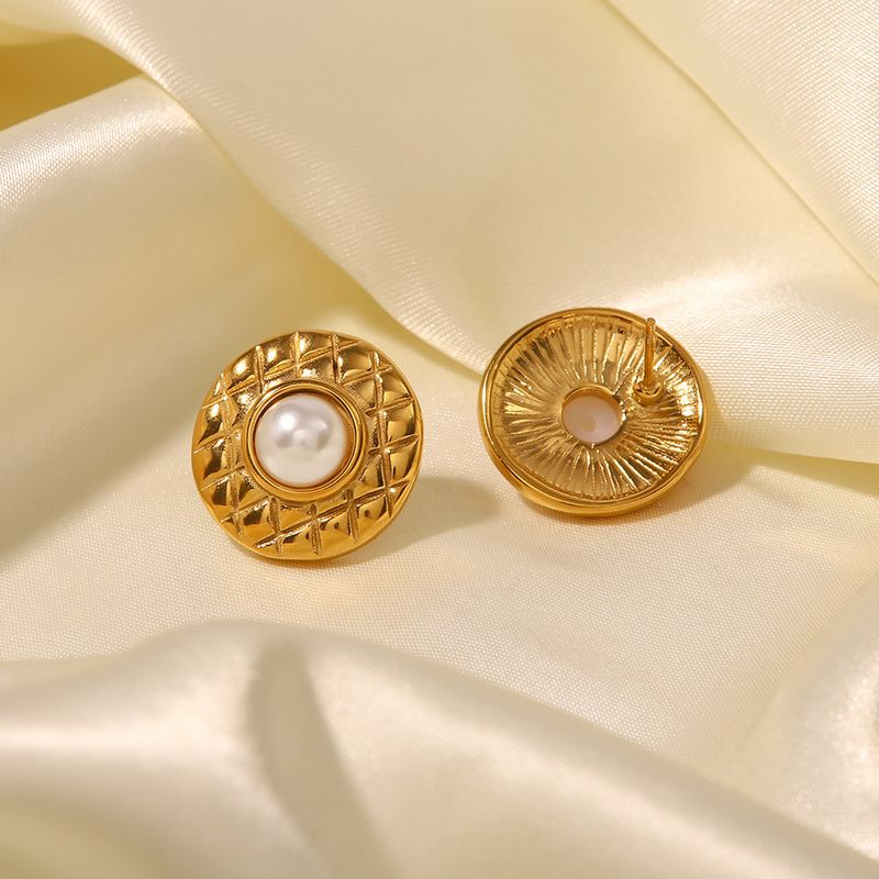 Internet celebrity Instagram's new gold-plated diamond pattern inlaid pearl earrings, fashionable and versatile earrings_voghion.com