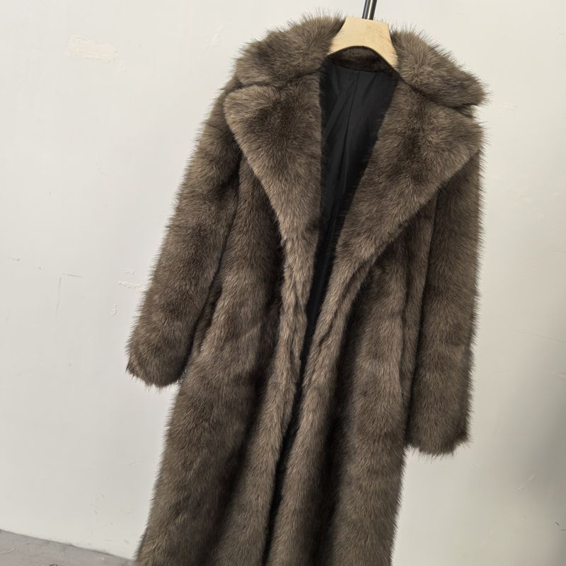 Damenbekleidung Hochwertiger Kunstpelz Umweltfreundlicher Damen Langer Kunstpelzmantel - Elegante Jacke Reverstaschen Individualisierbar_voghion.com
